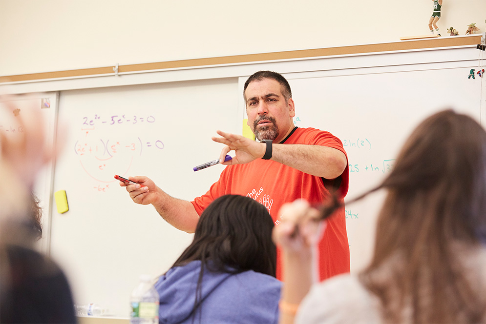 2019 Massachusetts Teacher of the Year Jamil Siddiqui teaches a Calculus class at East Bridgewater High School.