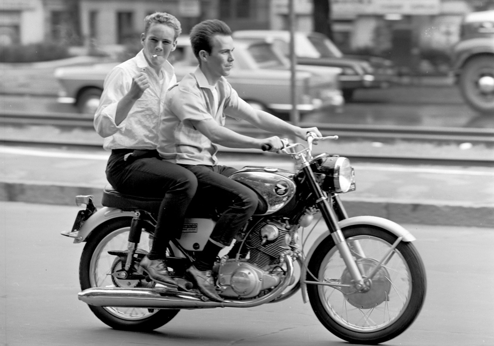Two cool guys on a bike 