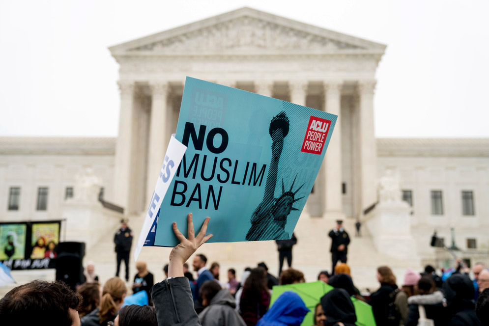 Protesters gather outside the Supreme Court House.