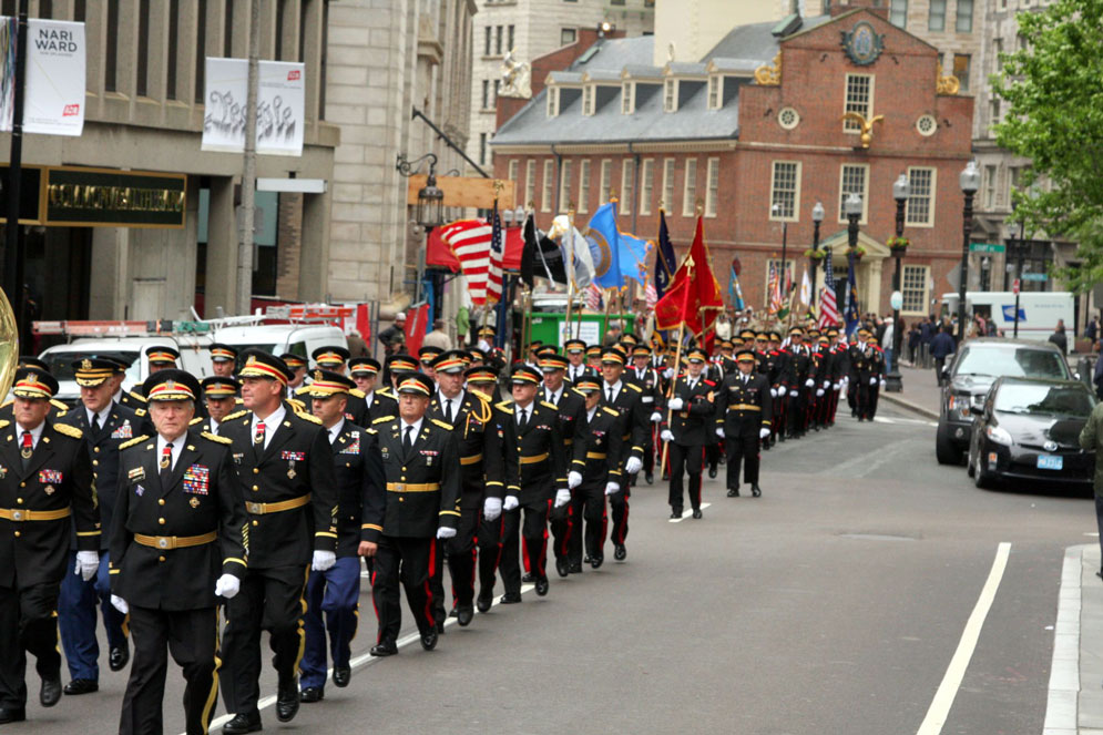 Hundreds of members of the Ancient and Honorable Artillery Company of Massachusetts will march from Faneuil Hall to the Boston Common and on to the Old South Church. Photo courtesy of the AHAC