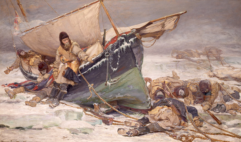 Painting of Sir John Franklin and his crew dying beside their ship.