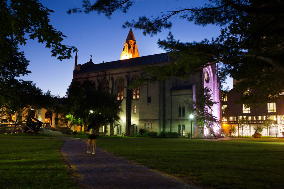 Marsh chapel at dusk