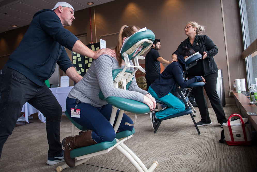 Back massages at the BU Employee Wellness Fair
