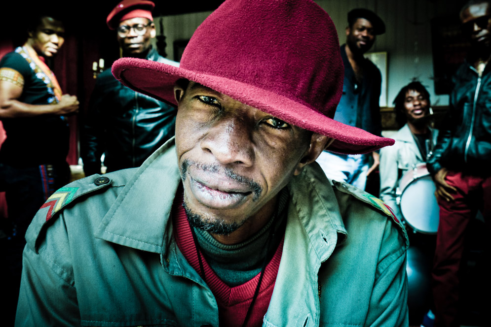 The musical group Jupiter & Okwess pose for a photo