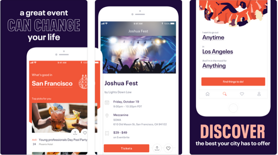 Screenshots of the Eventbrite mobile app.