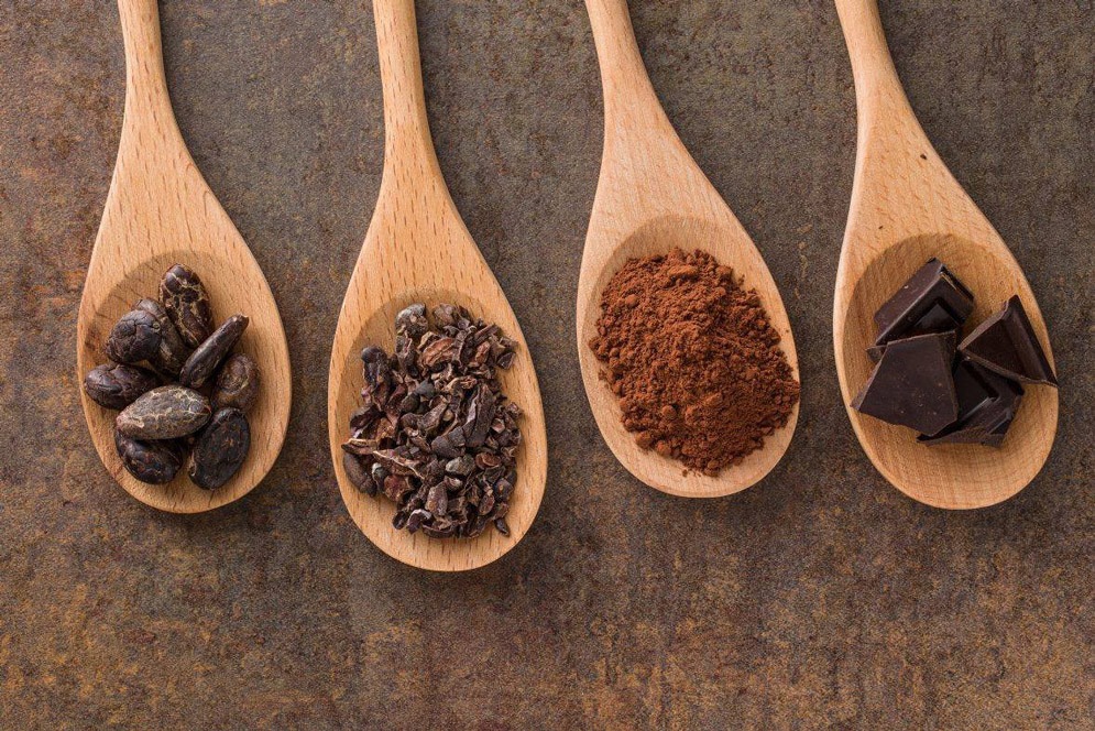 A variety of chocolate on wooden spoons