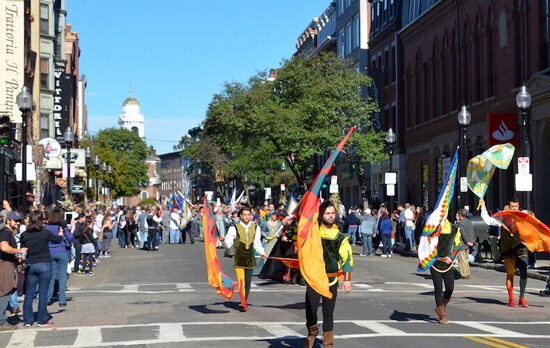 Columbus Day Parade marching down Hanover Street in Boston's North End