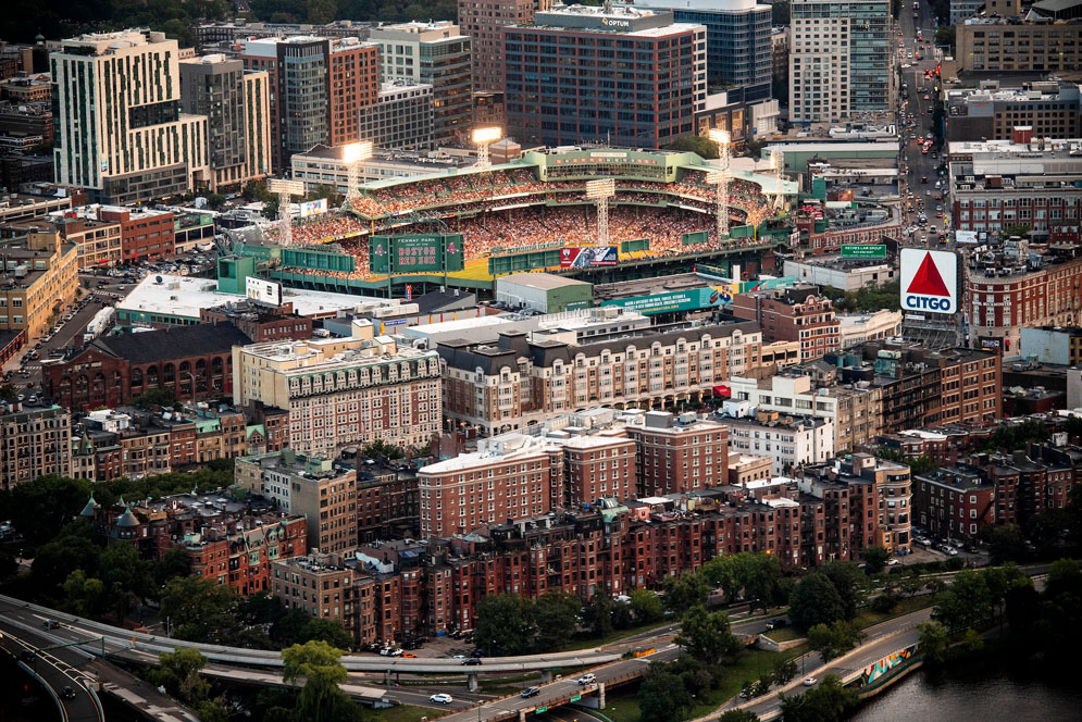 Fenway Park set in the Boston skyline