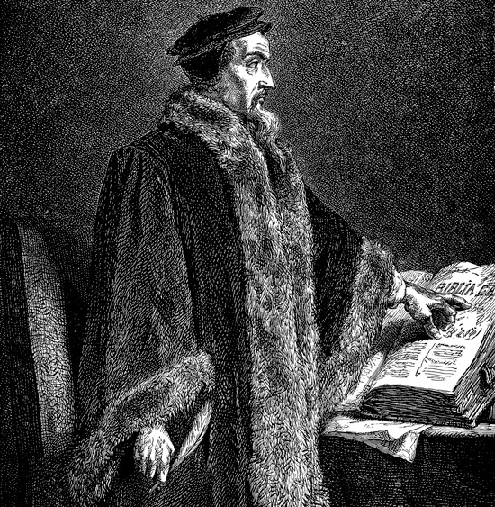 A woodblock painting of John Calvin