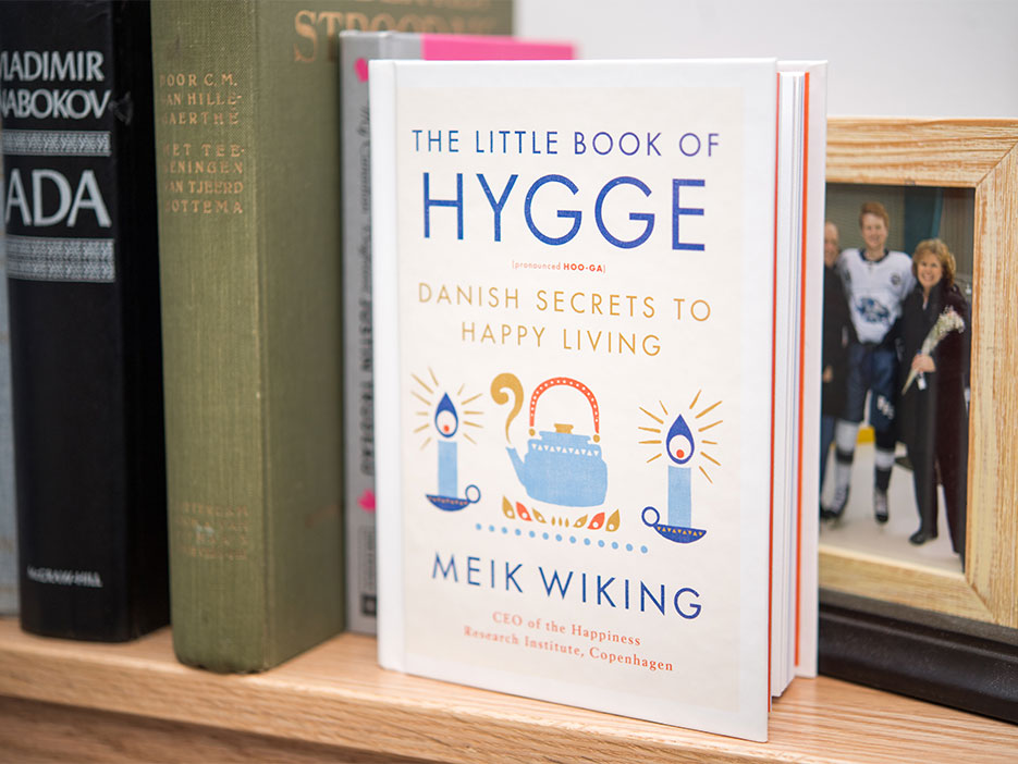 The Little Book of Hygge displayed on a book shelf.