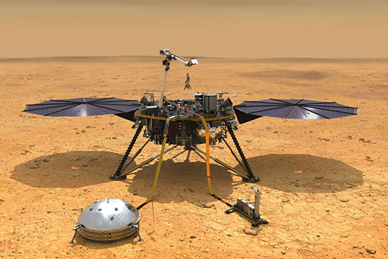 NASA artistic rendering of the InSight Lander vehicle on the Mars surface.