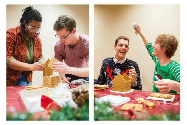 students from ENG and CFA building gingerbread houses