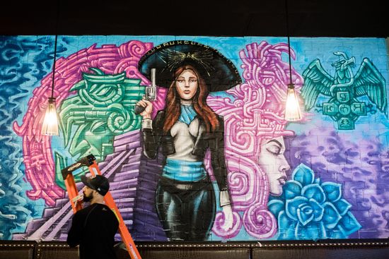 A striking mural in Sunset Cantina