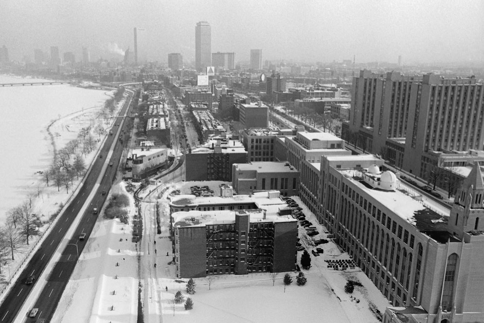 Snow blankets the Boston University campus