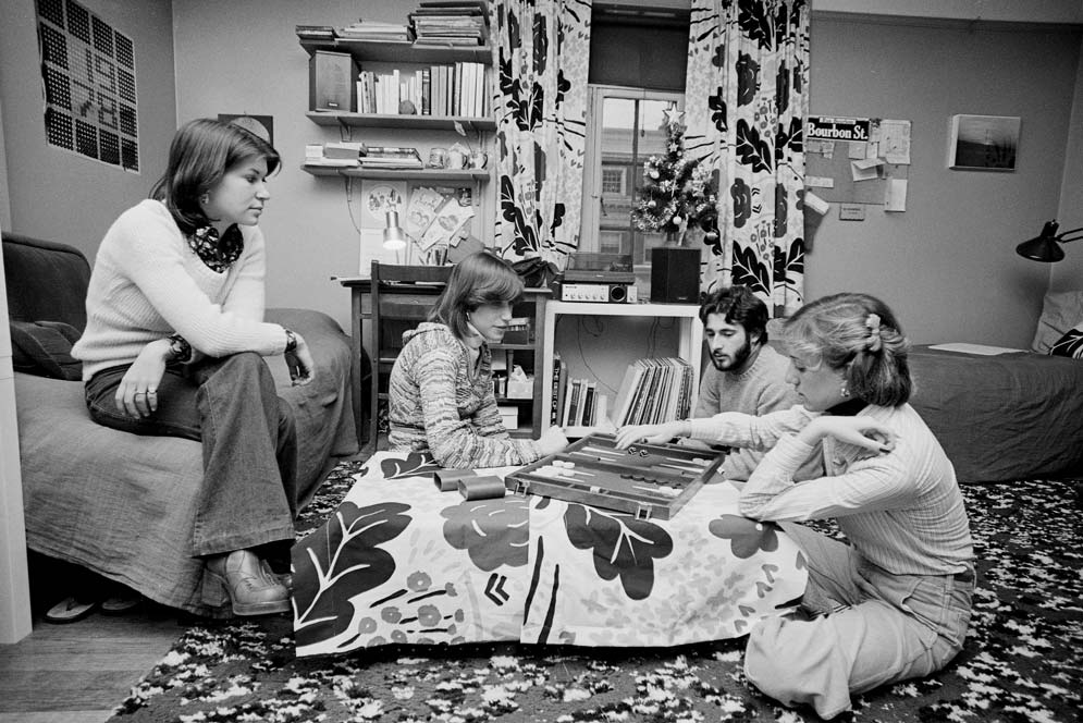 Boston University students play Backgammon in Shelton Hall Dormitory