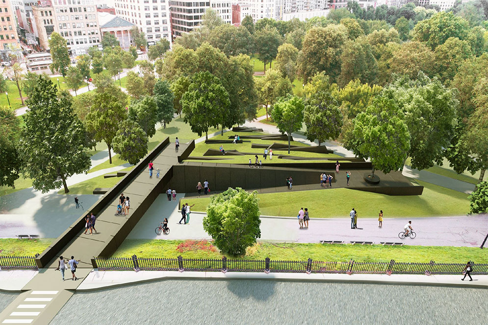 Artistic rendering of Boston’s King Memorial MLK monument in Boston by Adam Pendleton and Adjaye Associates