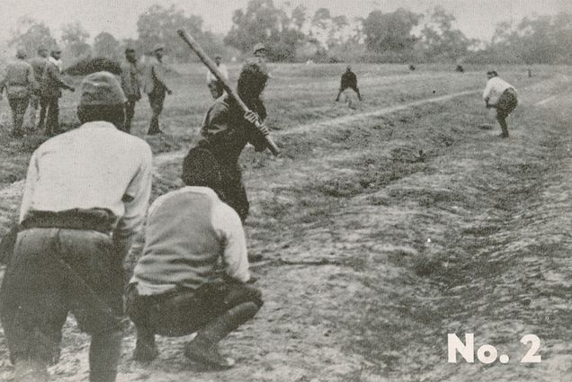 Japanese soldiers playing the American game of baseball supposedly in China during the war