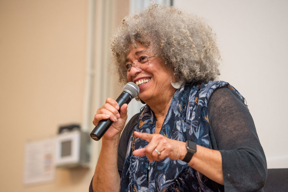 Angela Davis, who has won many accolades and honors, and stirred controversy, over the course of her nearly half century of activism, urged her audience to imagine a world without violence. “Racist violence – we do not have to assume it’s a future inevitability,” she said.