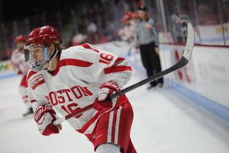 Men’s hockey forward Max Willman skates on the ice