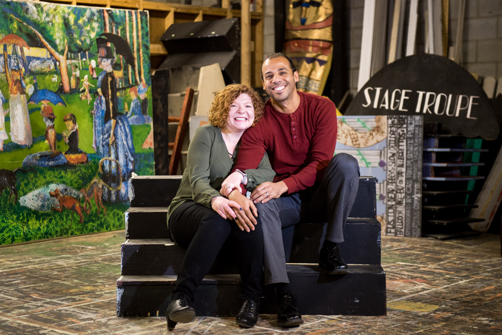 Andee Wilcott (COM’98) and Rudy Dominguez (ENG’94), at the Space, where Stage Troupe rehearsals are often held