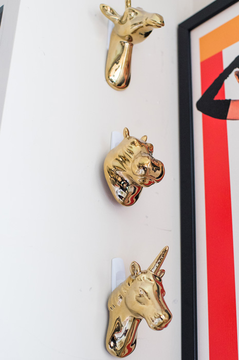 Golden animal heads.