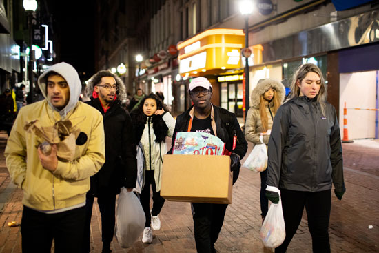 Swipes for Boston, a BU Student Government initiative, delivers donated food and Rhetty-to-Go meals to homeless people around the city.
