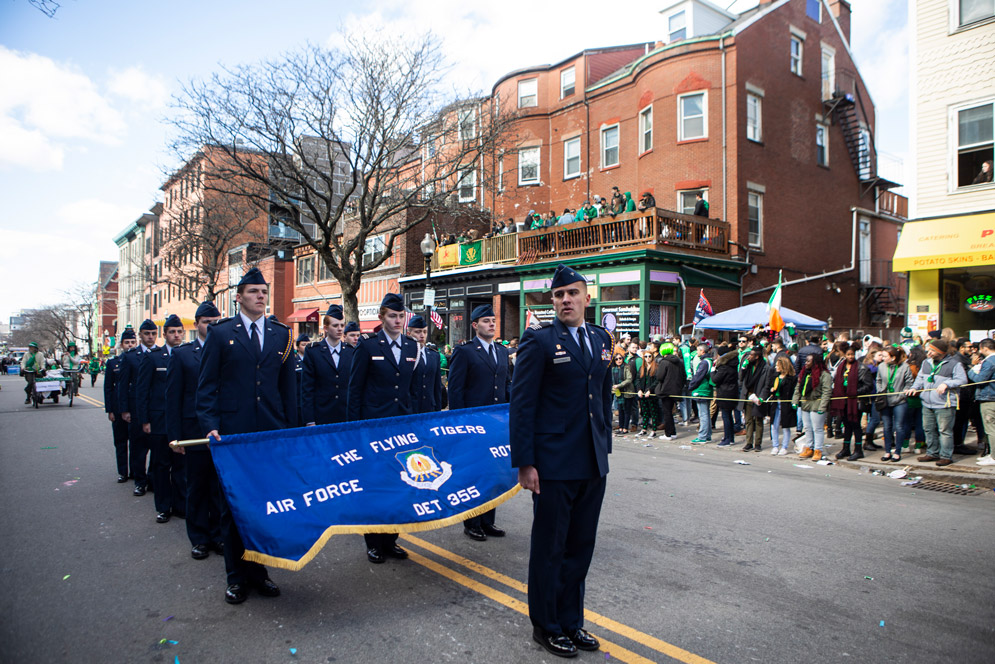 AFROTC Air Force Cadet marches in the St. Patricks Day parade