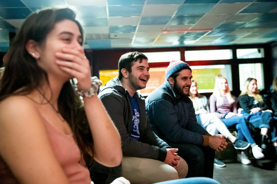 Freshman Santiago Cabera (Questrom) and junior Juan Cabrera (CAS) enjoy a moment during Liquid Fun’s 24-hour charity show at the GShU. Photo by Jacob Chang-Rascle (COM'22)