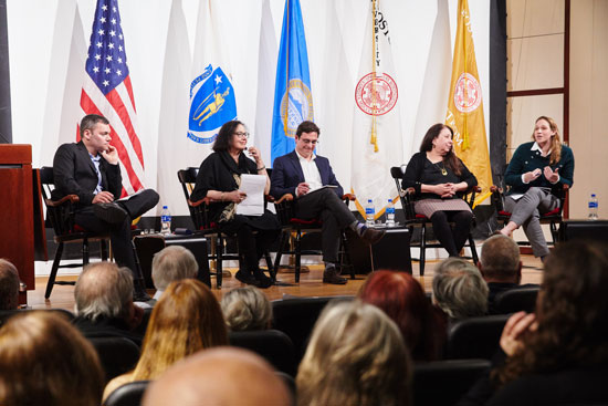 Wide view of the panel discussion at the 2019 Yitzhak Rabin Memorial Lecture for the Elie Wiesel Center for Jewish Studies.