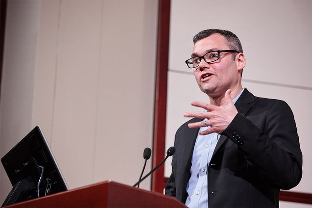 Peter Beinart delivering the 2019 Yitzhak Rabin Memorial Lecture for the Elie Wiesel Center for Jewish Studies.