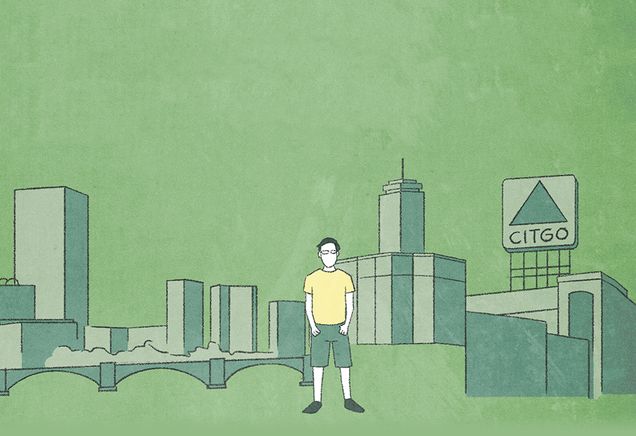 Illustration of Nathan Chow against a Boston background