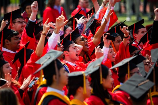 Boston University Class of 2019 graduates celebrate during the All-university Commencement ceremony