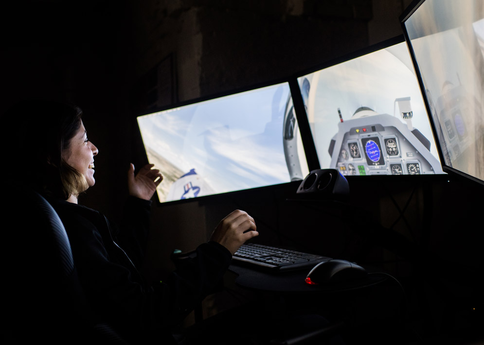 Salcido practices on a flight simulator