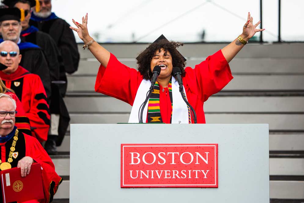 The student speaker at the podium