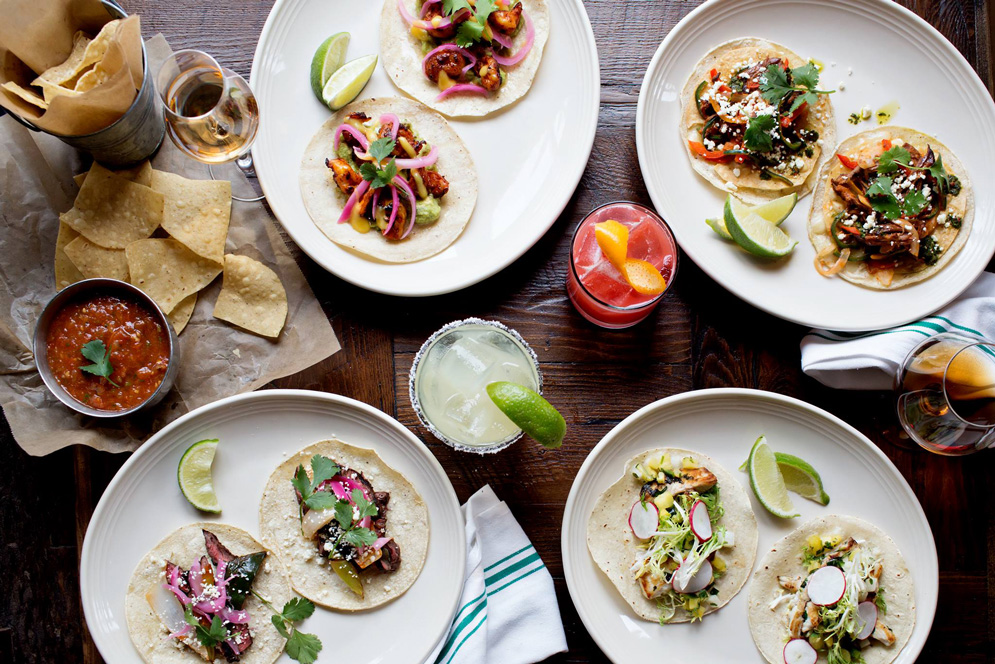 A spread of food at the painted burro