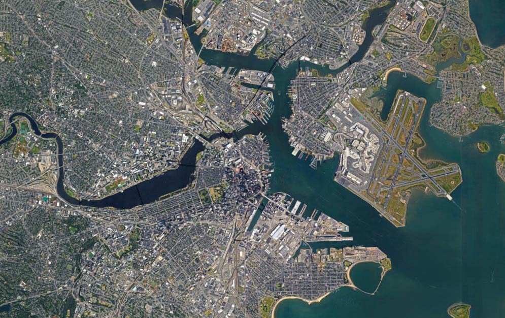 satellite image of Boston, MA