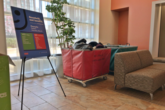 Students can drop their unwanted items—clothing, shoes, accessories, kitchenware, and knickknacks—in Goodwill donation bins across campus through May 16. Photo by BU Today.