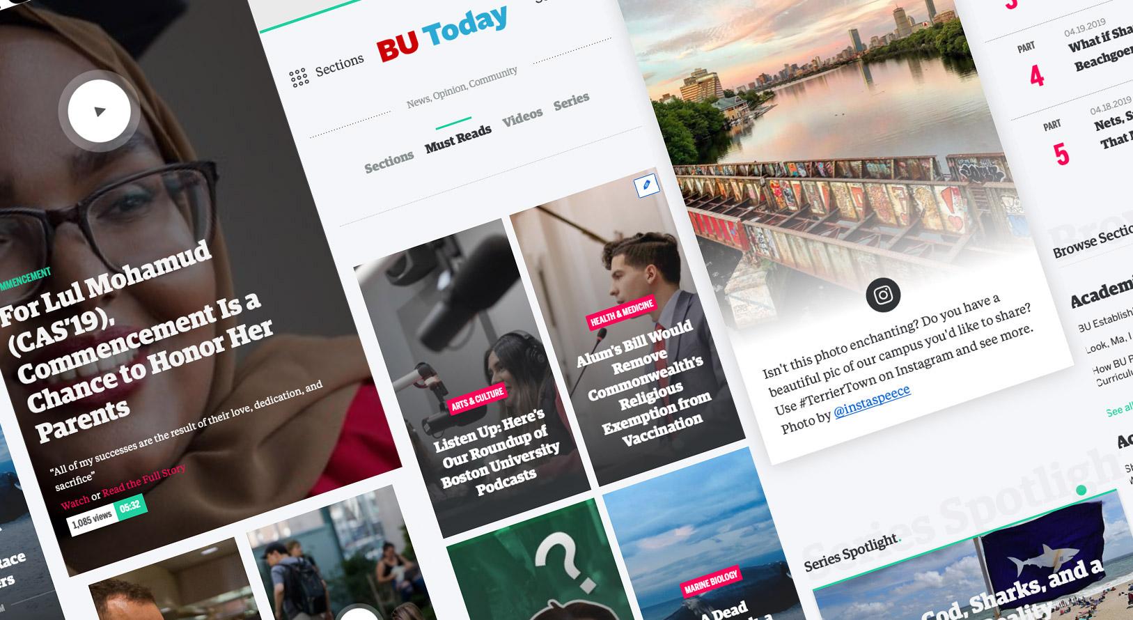 Composite image of screenshots from the 2019 redesign of BU Today