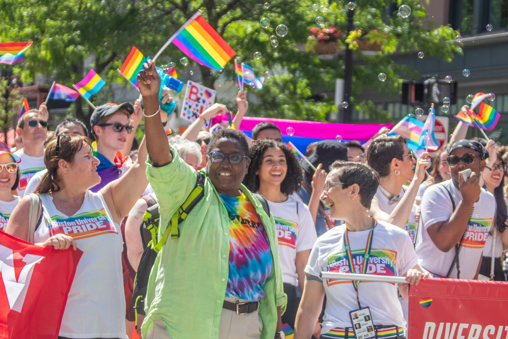 Taking off on Boylston Street, students, friends, and faculty of BU start to march their way to the Government Center with pride and joy.