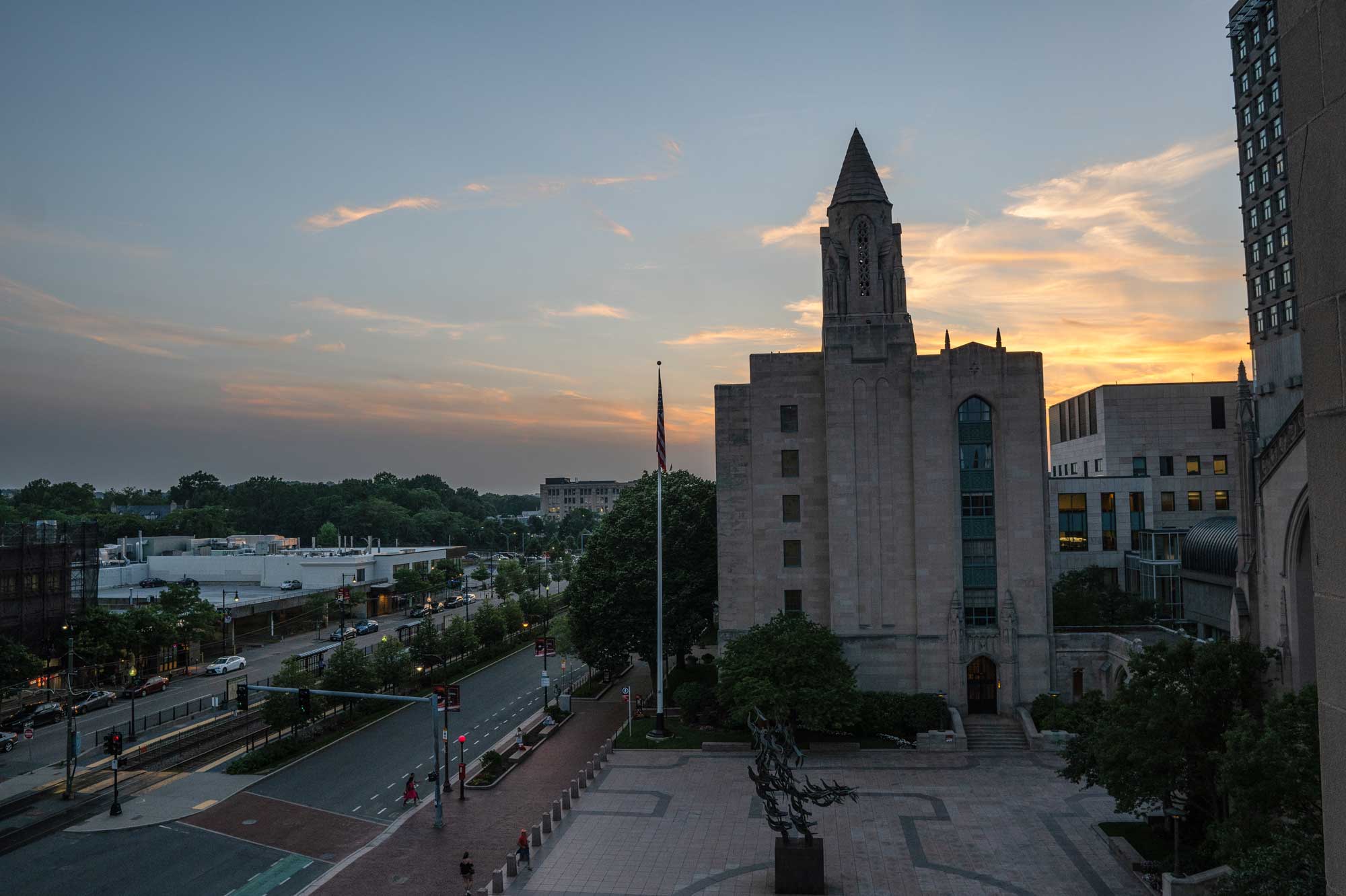 A sunset behind Marsh Chapel