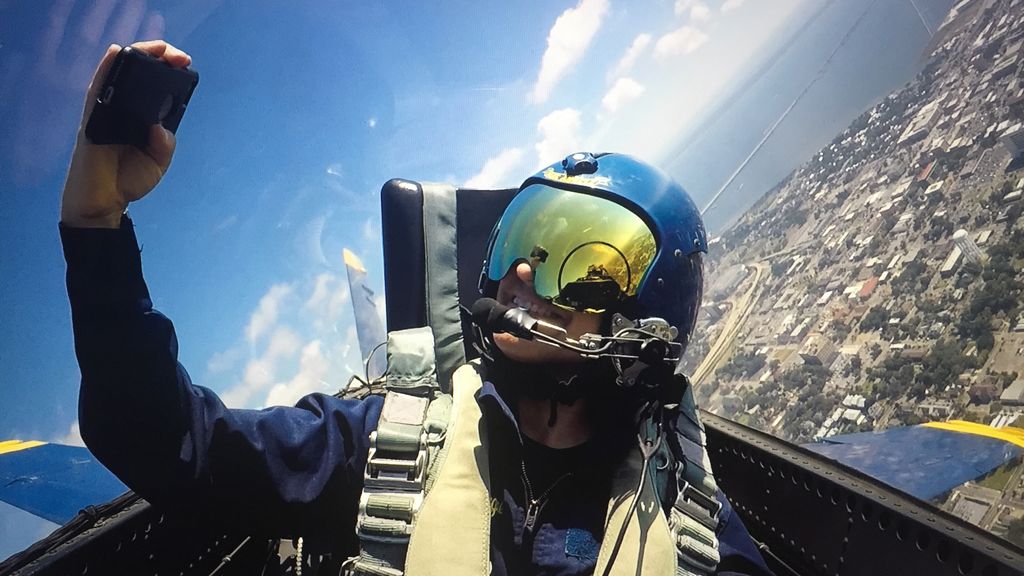 Pensacola News Journal photojournalist Gregg Pachkowski takes a selfie while flying with the U.S. Navy's Blue Angels flight demonstration squadron.