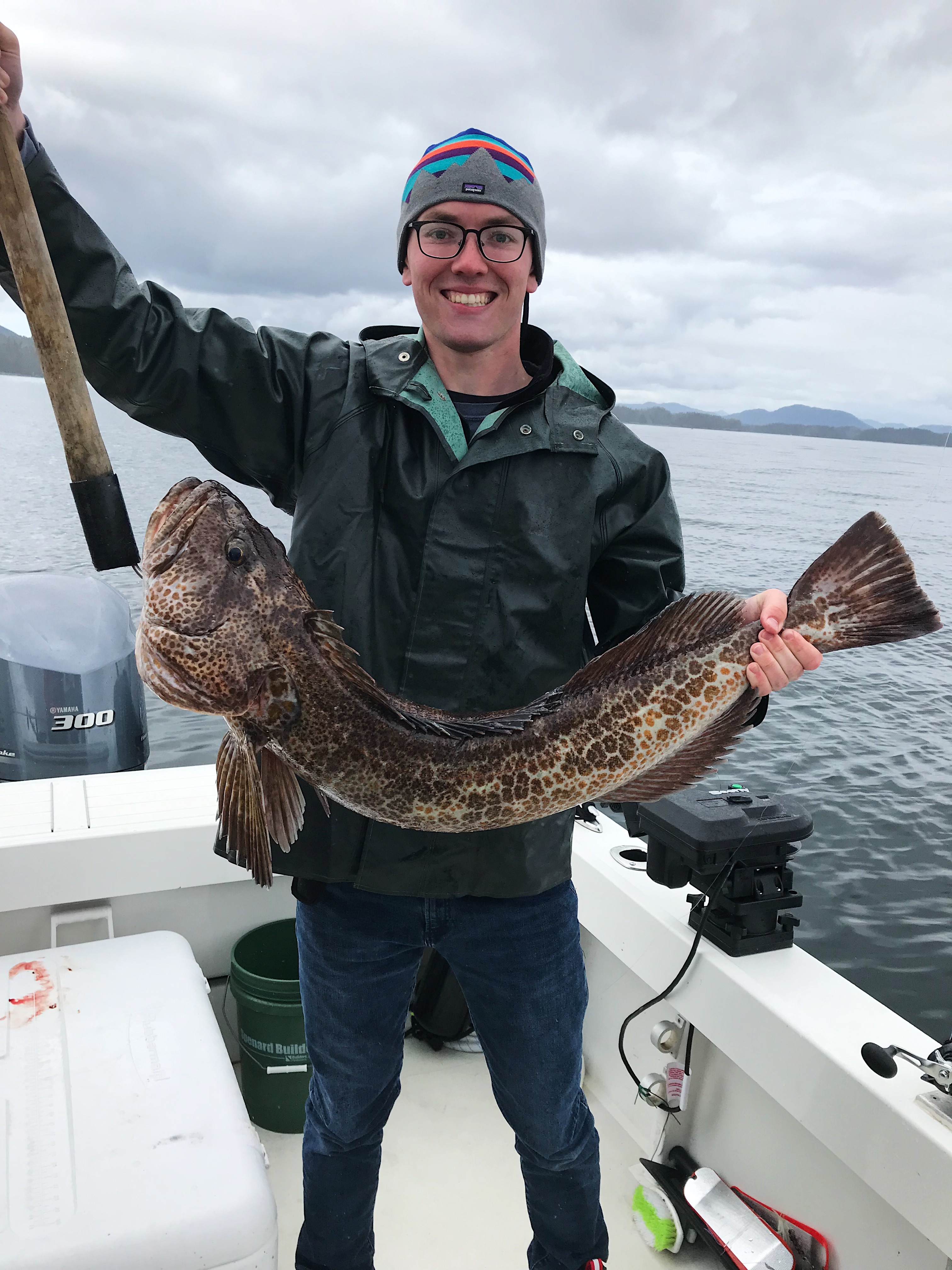 Junior Clark Edwards (CAS) proudly shows off the lingcod he recently caught in Alaska