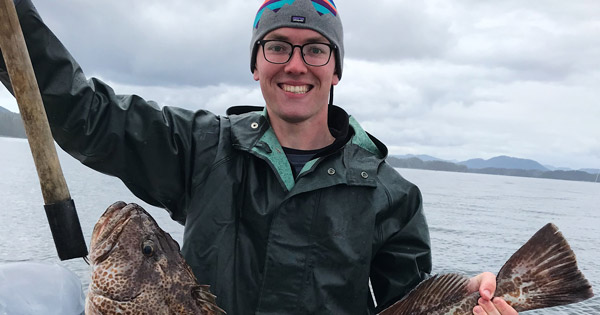 Junior Clark Edwards (CAS) proudly shows off the lingcod he recently caught in Alaska