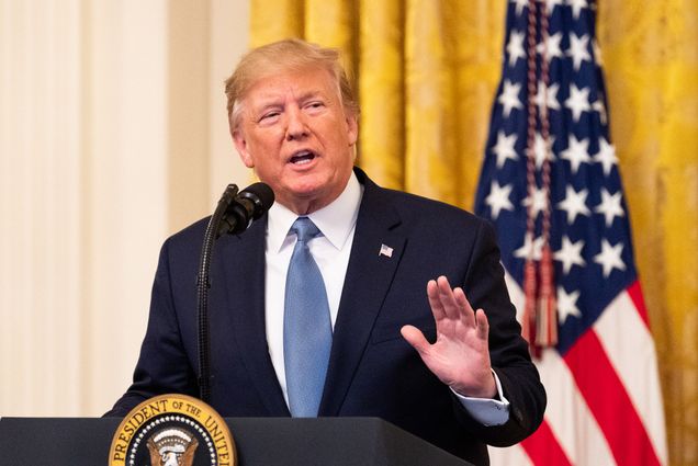 President Donald Trump speaking about "America's Environmental Leadership" in the East Room of the White House in Washington, DC.