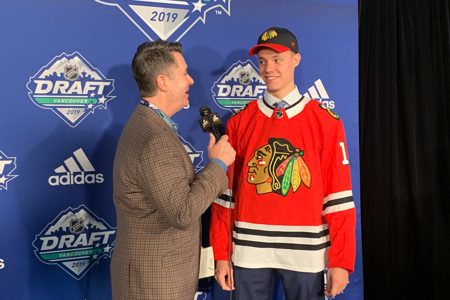 Alex Vlasic is interviewed at the NHL draft