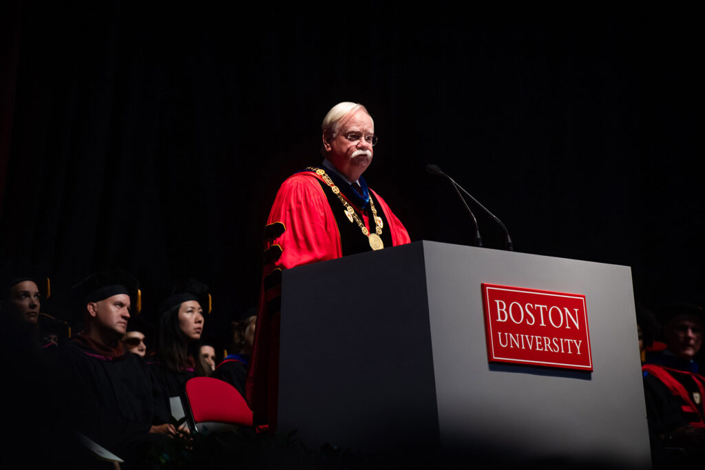 Boston University President Robert A. Brown speaks during the 2019 Matriculation ceremony.
