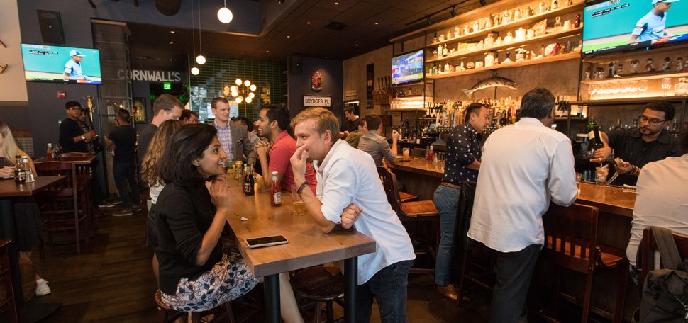 People gathered in the new Cornwall's pub location