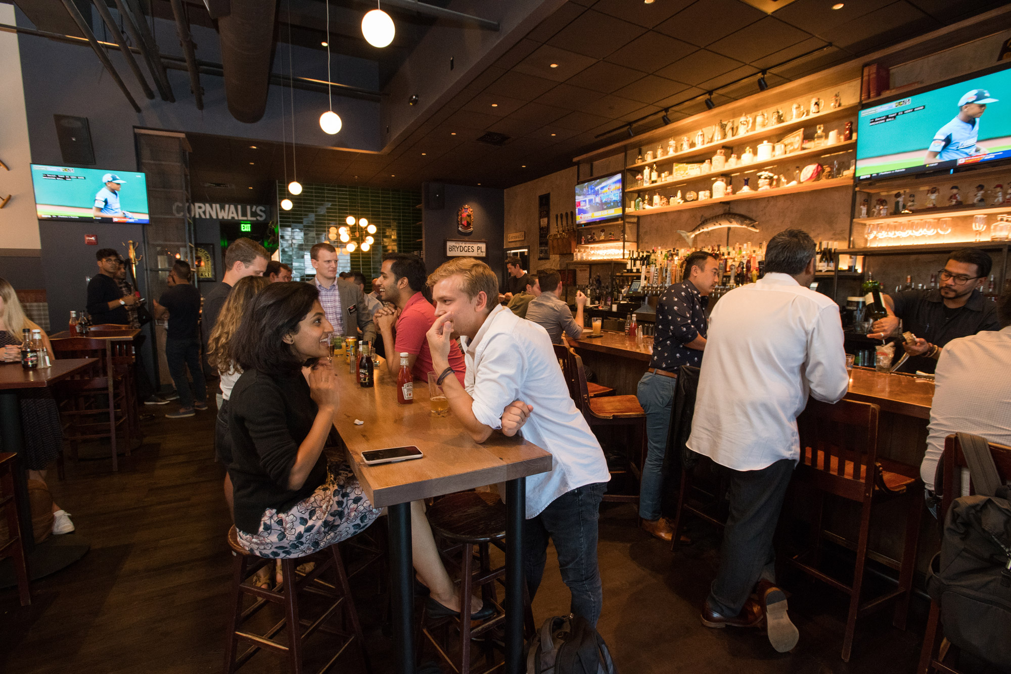 People gathered in the new Cornwall's pub location