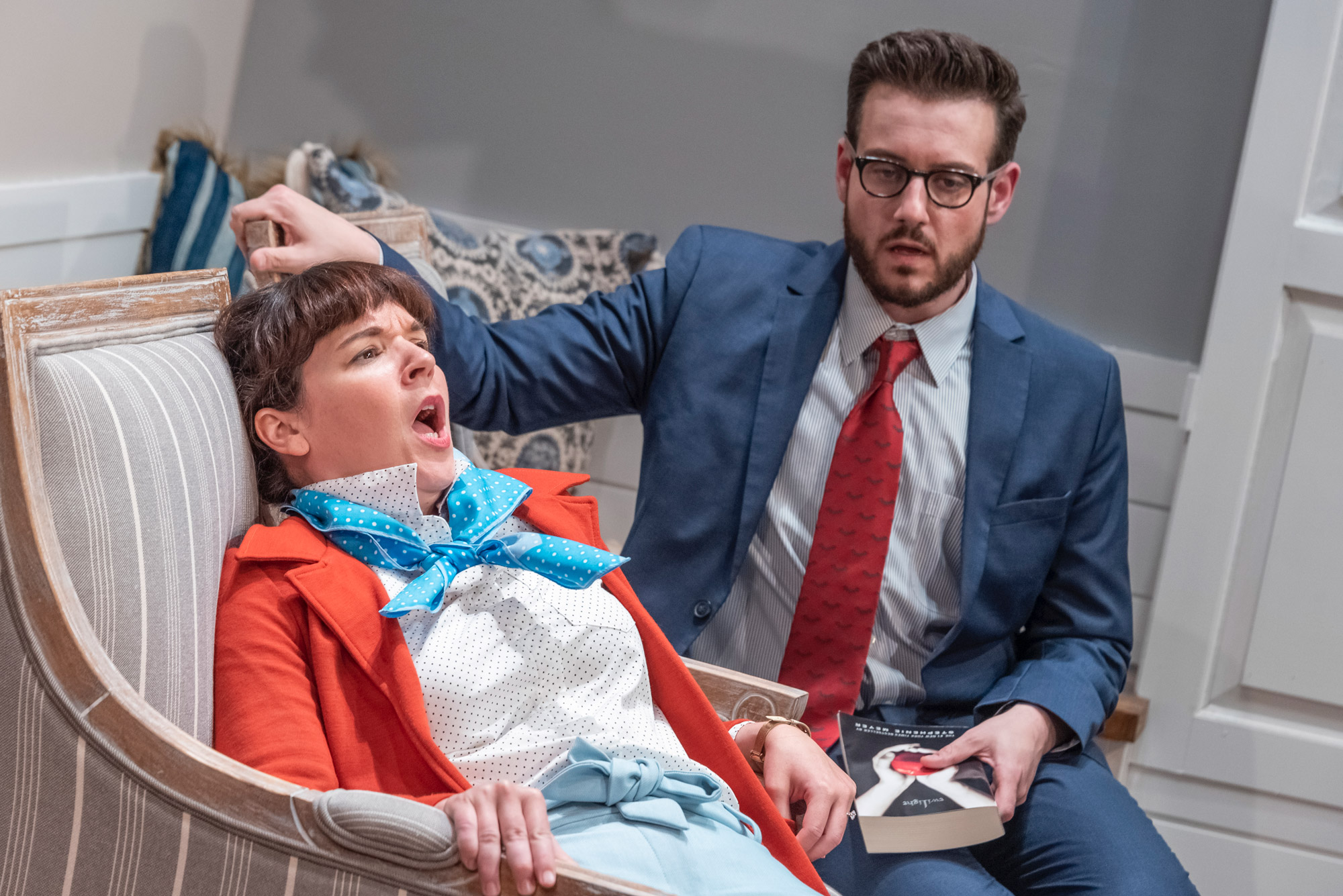 Becca A. Lewis and Greg Maraio in a scene from Boston Playwrights’ Theatre’s production of The Book Club Play by Karen Zacarias (GRS’95)