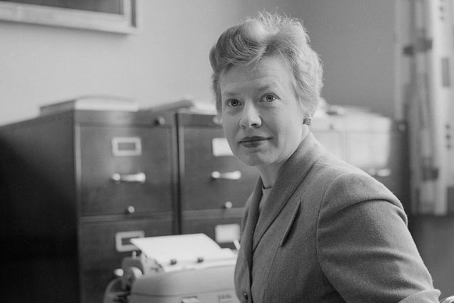 1958 portrait of Julia Pratt in her office.